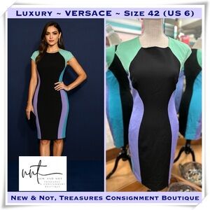 Versace Collection Black Multicolor Color Block Sheath Dress in Size 42 (US 6)